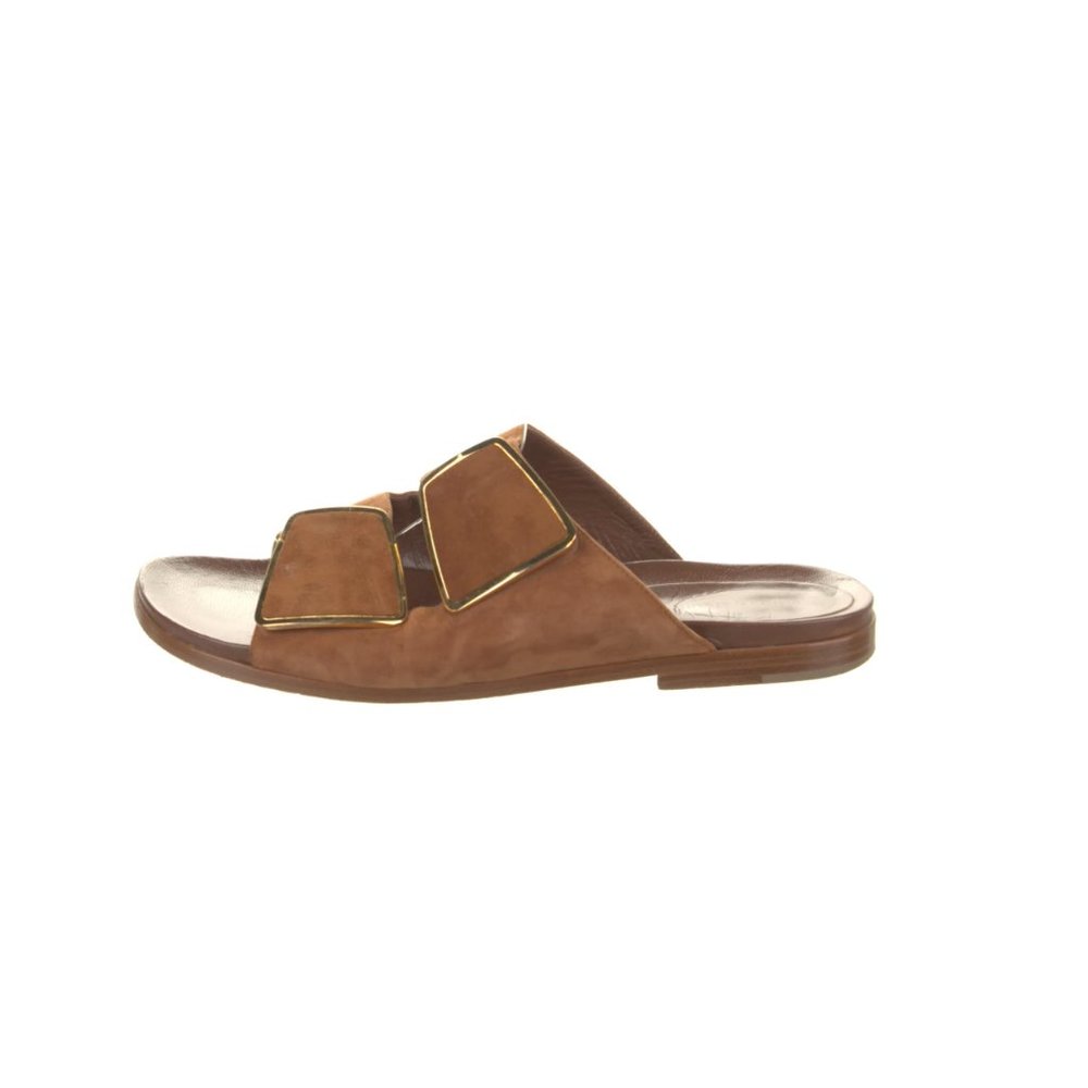 Manolo Blahnik X KHAITE Suede Two-strap Suede Slide with gold buckle 39.5